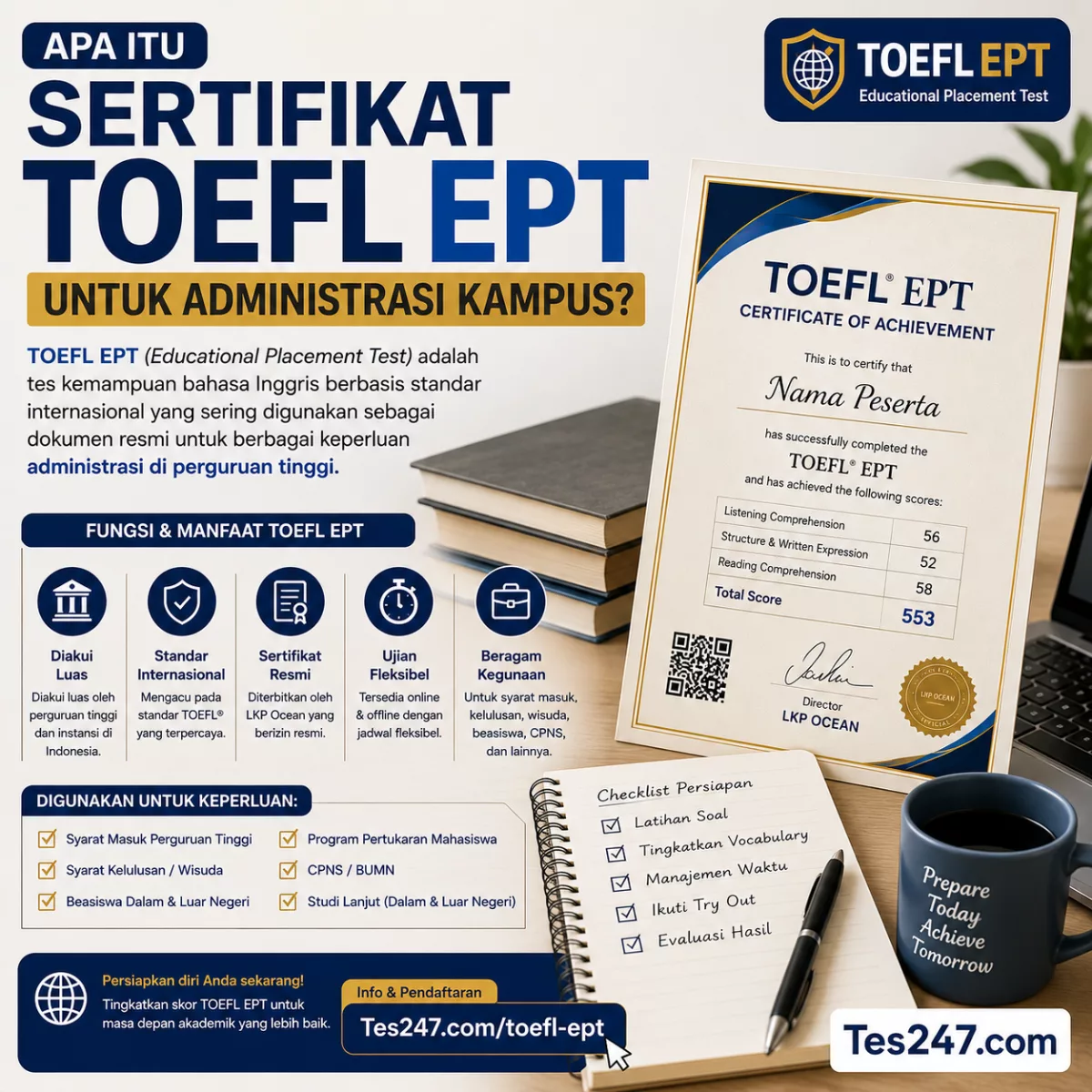 Apa Itu TOEFL EPT untuk Administrasi Kampus Tes247.com