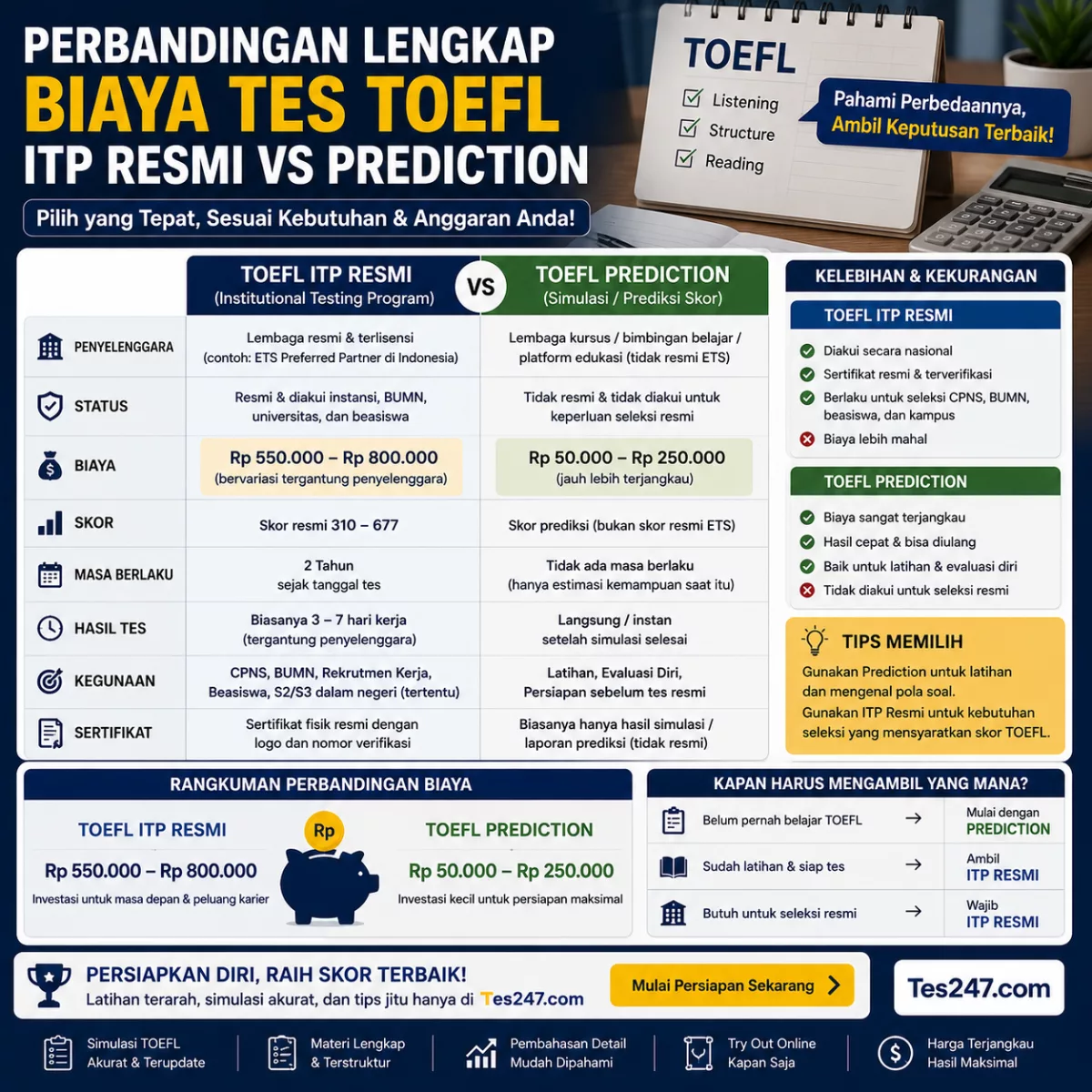 Biaya Tes TOEFL ITP vs Prediction Tes247.com