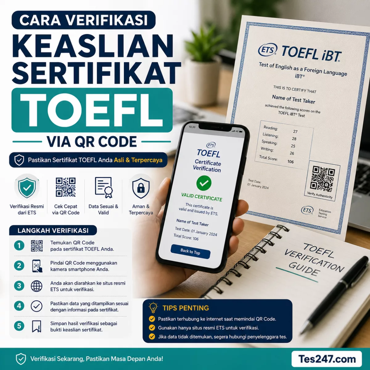 Cara Cek Sertifikat TOEFL Asli QR Code Tes247.com