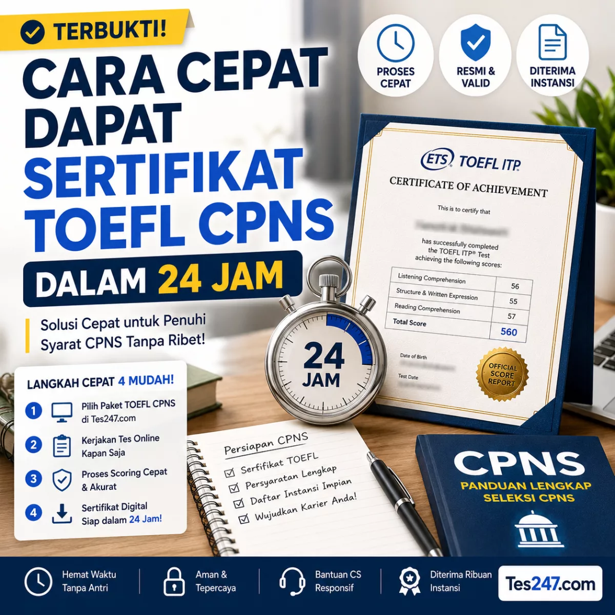 Cara Dapat Sertifikat TOEFL CPNS Cepat Tes247.com