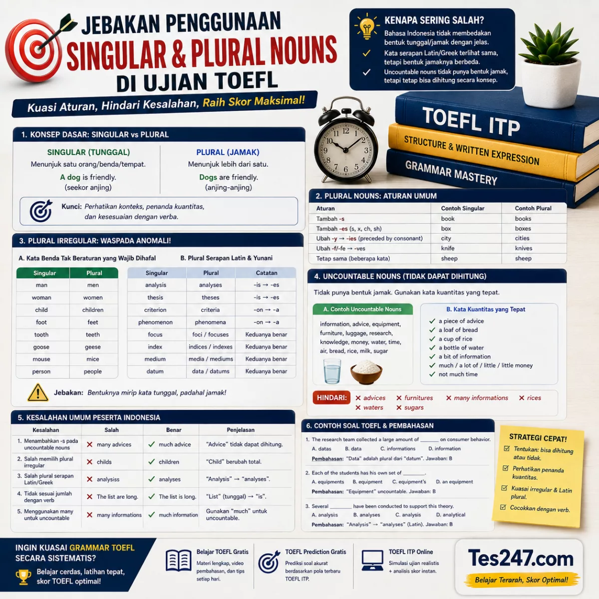 Jebakan Penggunaan Singular dan Plural Nouns di Ujian TOEFL Tes247.com