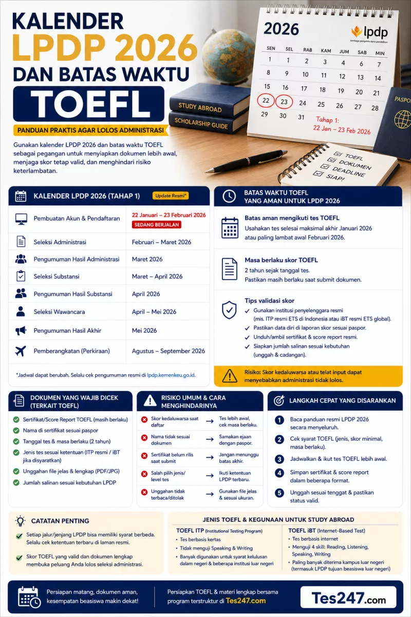 Kalender LPDP 2026 dan Batas Waktu TOEFL Tes247.com