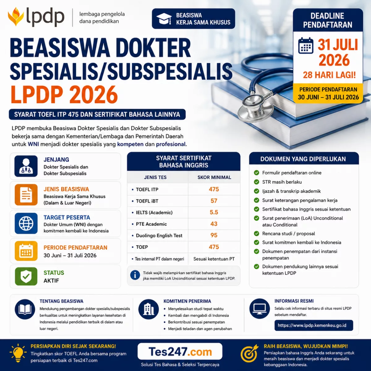 LPDP Dokter Spesialis TOEFL ITP 475 Tes247.com