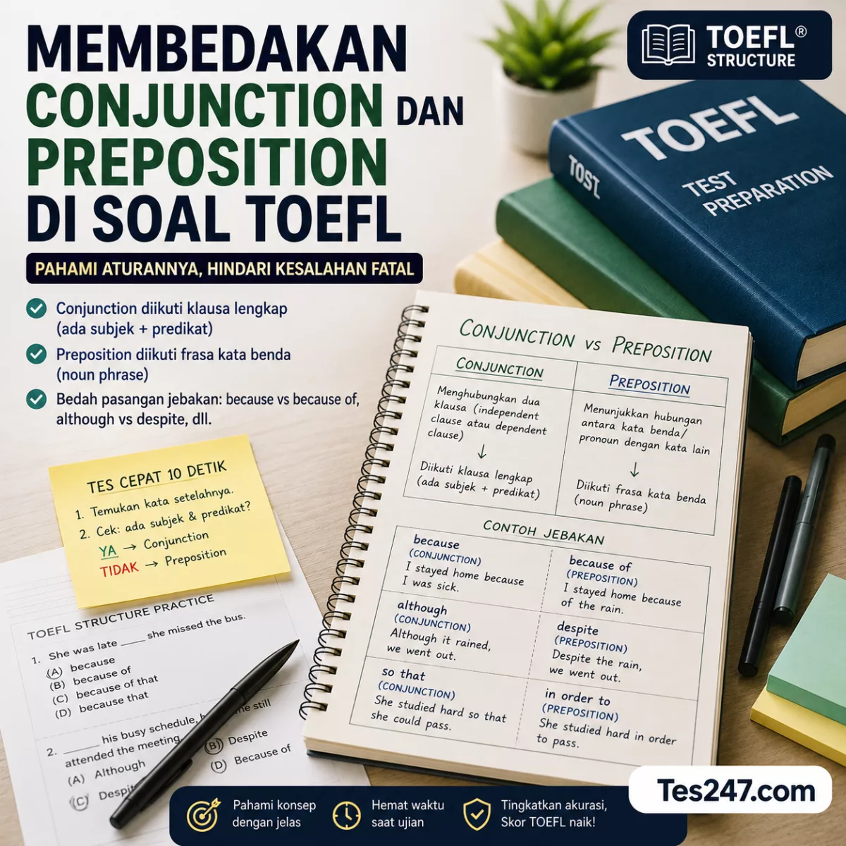 Membedakan Conjunction dan Preposition di Soal TOEFL