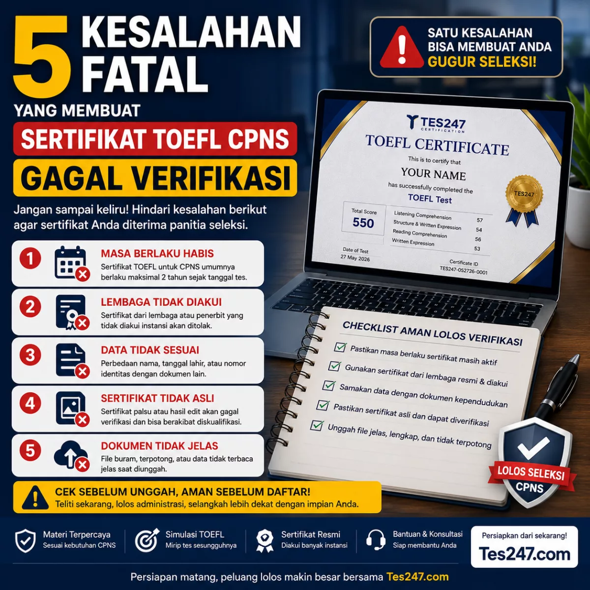 Penyebab Sertifikat TOEFL CPNS Ditolak Tes247.com