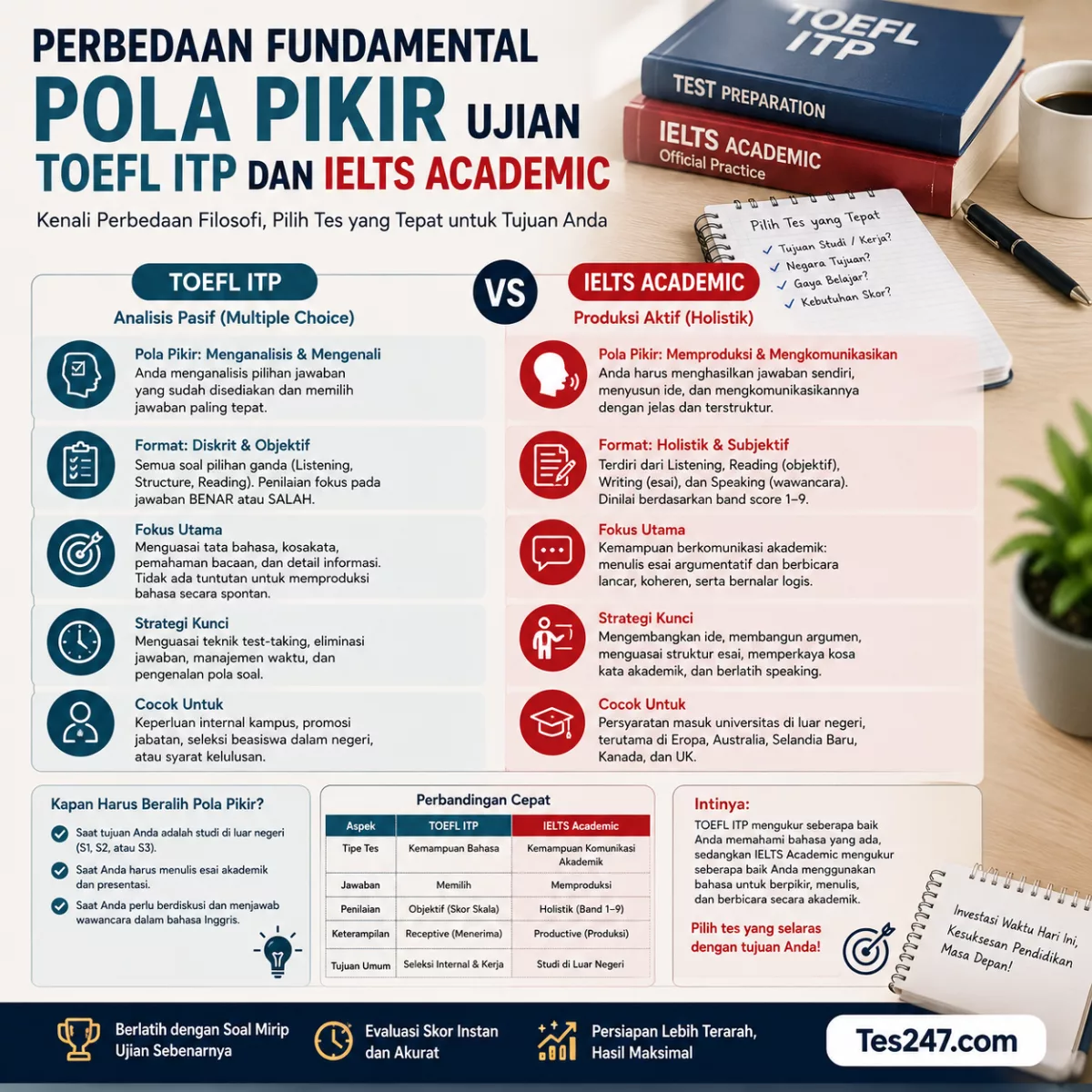 Perbedaan Pola Pikir TOEFL ITP dan IELTS Academic Tes247.com