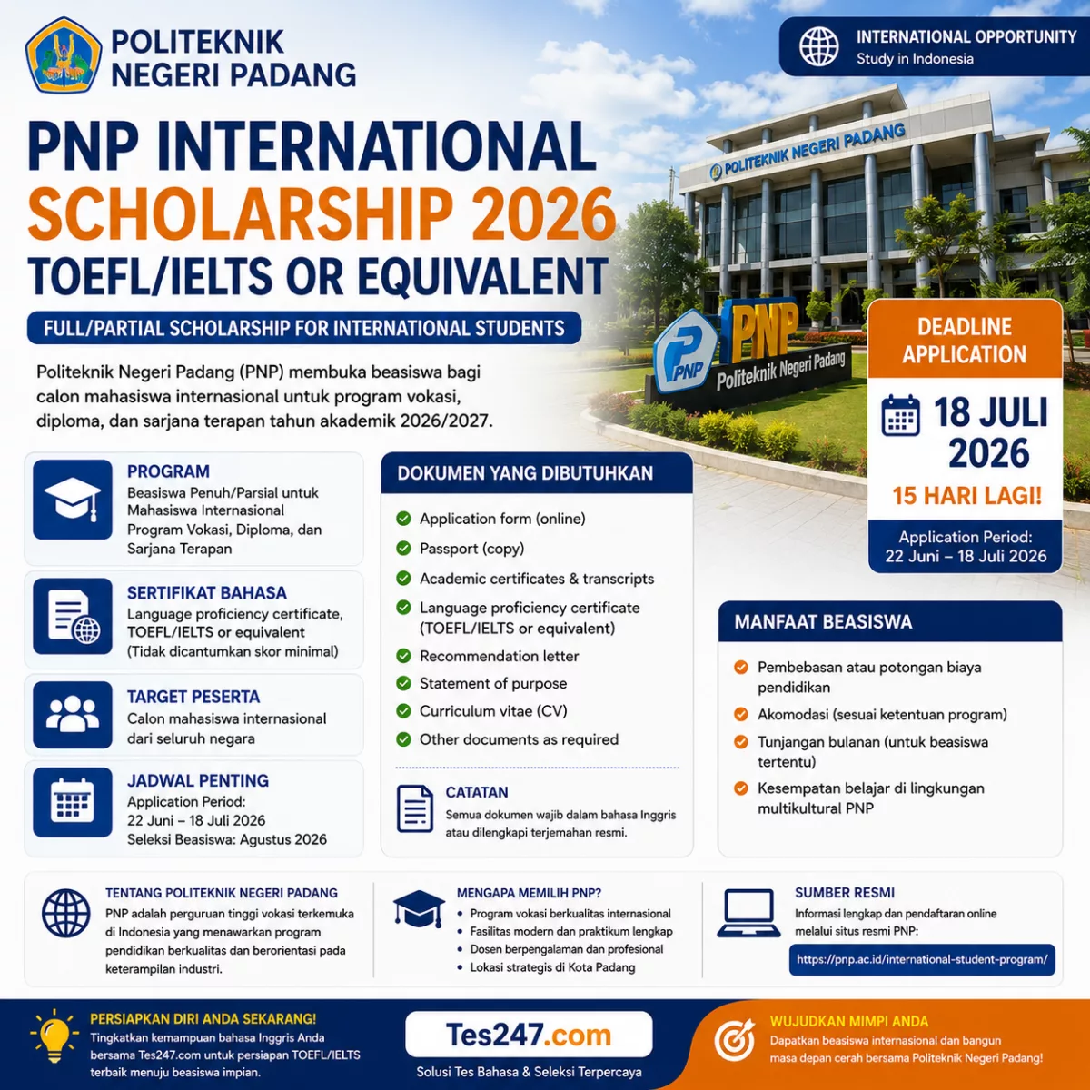 PNP International Scholarship TOEFL IELTS Tes247.com