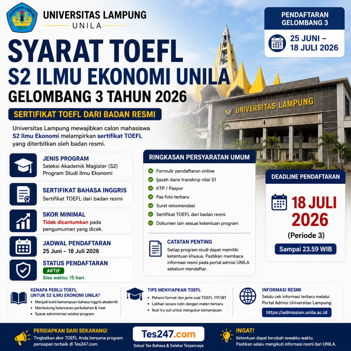 S2 Ilmu Ekonomi UNILA TOEFL 2026 Tes247.com