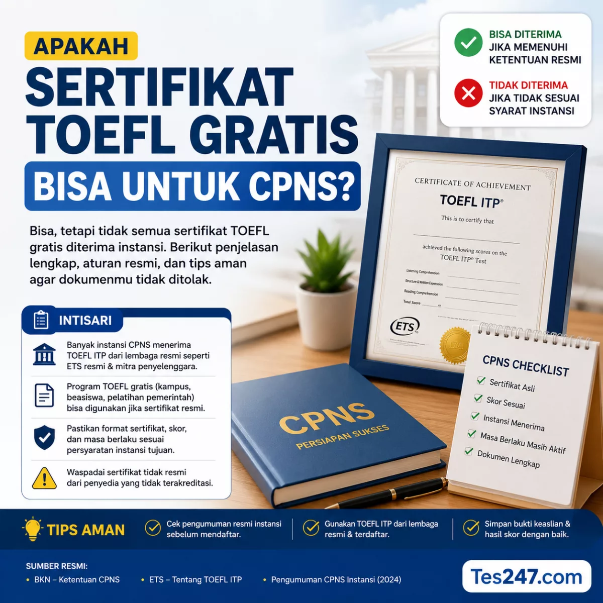 Sertifikat TOEFL Gratis untuk CPNS Aman Tes247.com