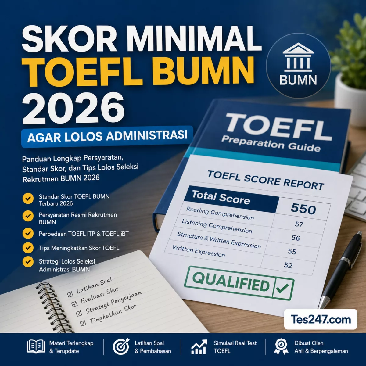 Skor Minimal TOEFL BUMN 2026 Agar Lolos Tes247.com