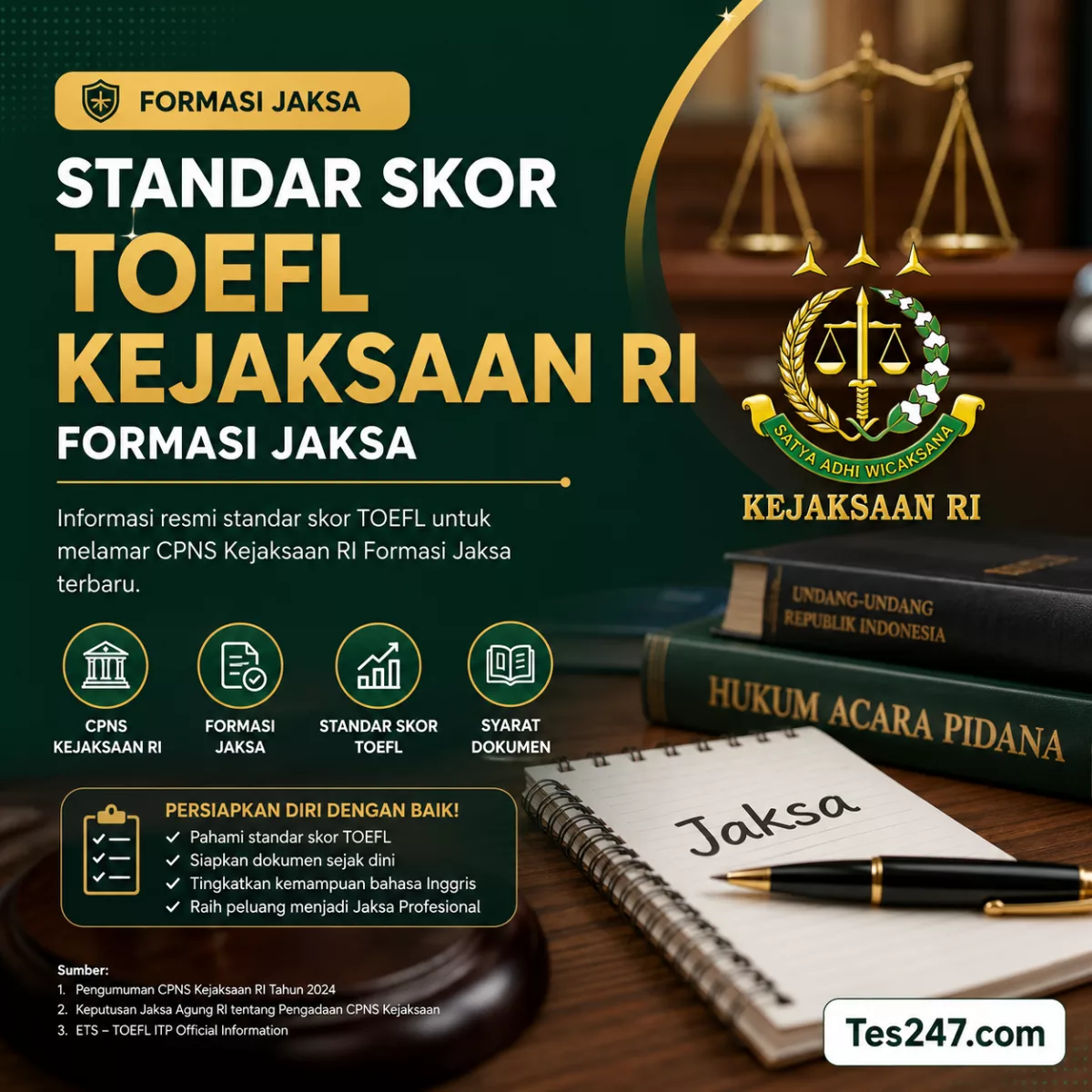 Skor TOEFL Kejaksaan RI Formasi Jaksa Tes247.com