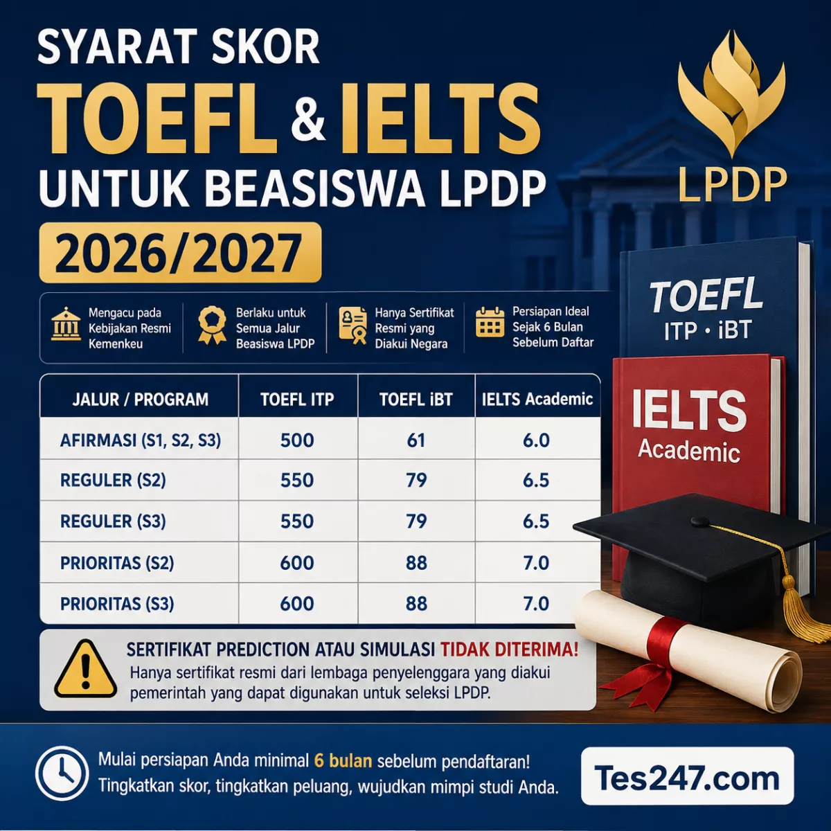 Syarat Skor TOEFL dan IELTS LPDP 2026/2027 Tes247.com