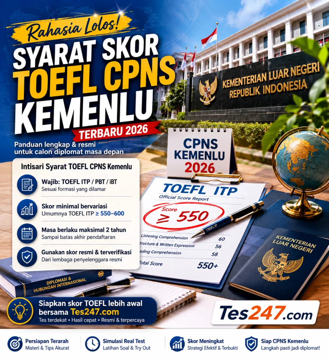 Syarat TOEFL CPNS Kemenlu 2026 Panduan Skor Tes247.com