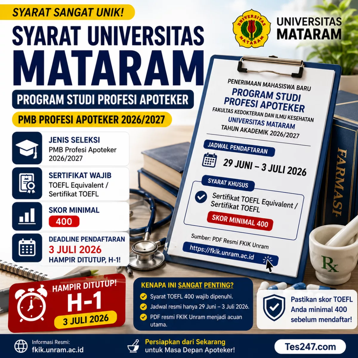 TOEFL 400 Profesi Apoteker Unram 2026 Tes247.com