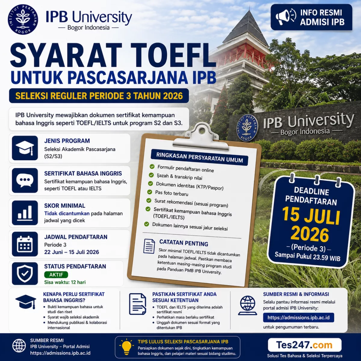 TOEFL Pascasarjana IPB 2026 Periode 3