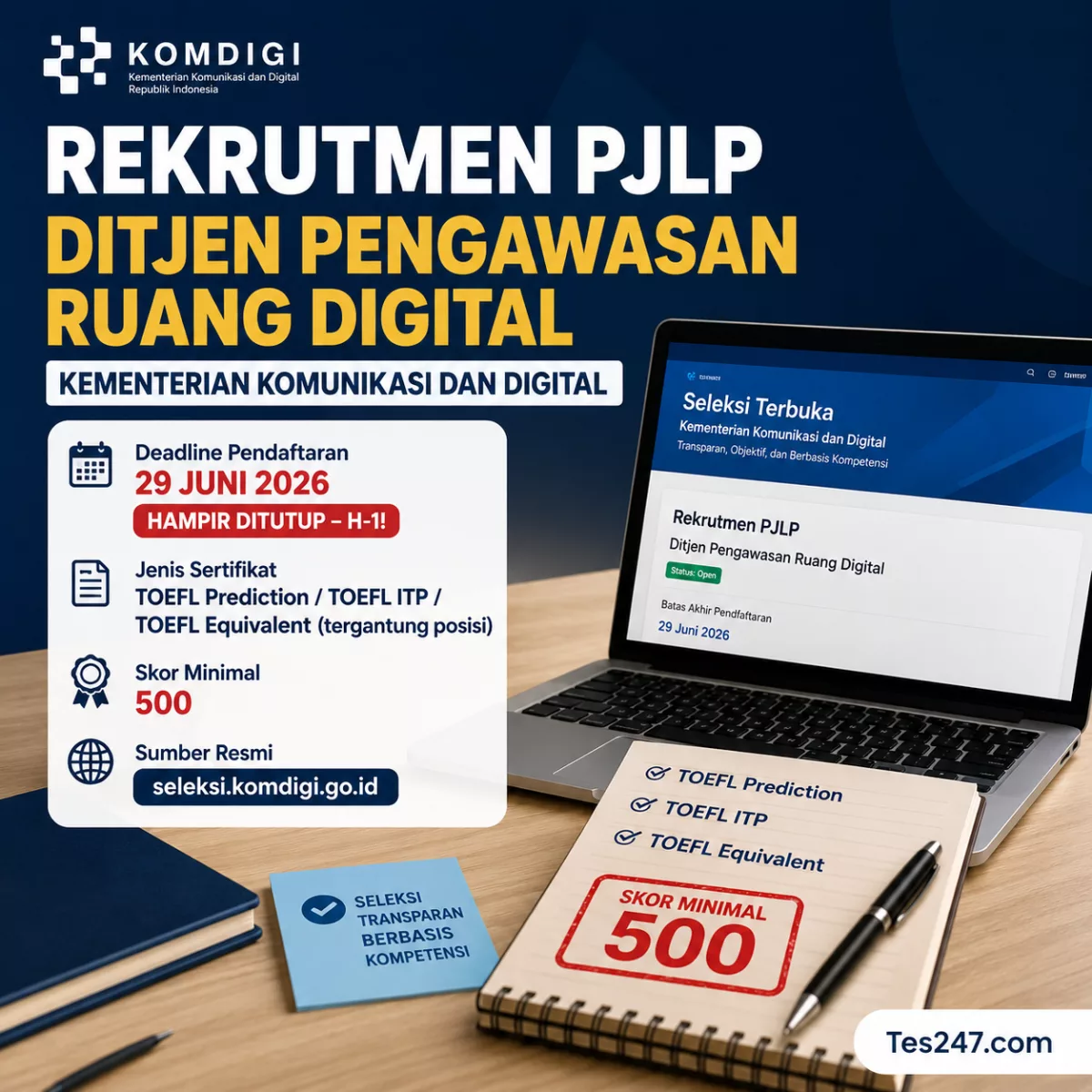 TOEFL Prediction 500 PJLP Komdigi 2026 Tes247.com