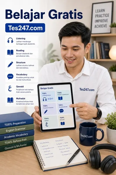 Poster belajar TOEFL dan TOAFL gratis online di Tes 247