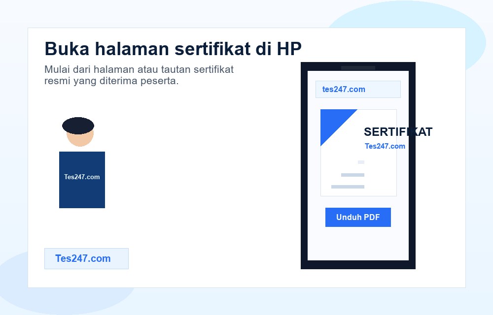 Ilustrasi cara membuka sertifikat PDF tes247.com melalui HP.