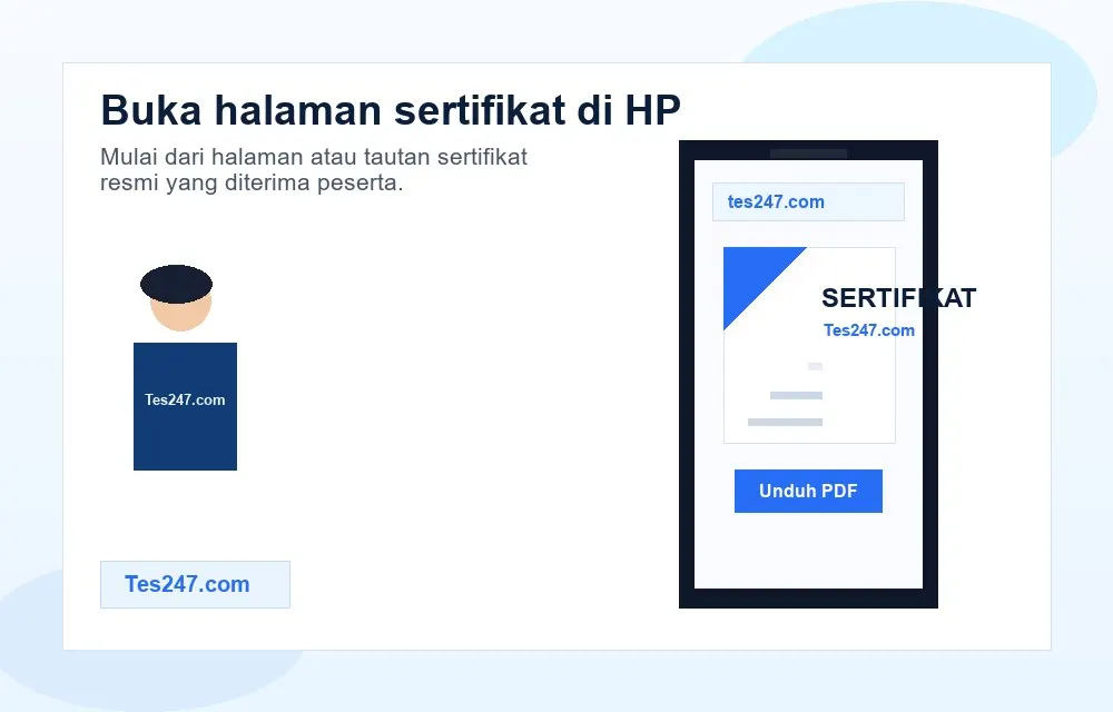 Ilustrasi cara membuka sertifikat PDF Tes247.com melalui HP.