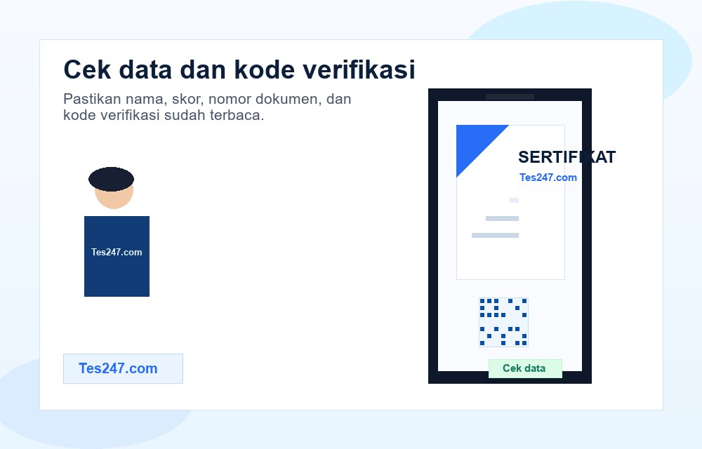Peserta mengecek data dan kode verifikasi sertifikat PDF Tes247.