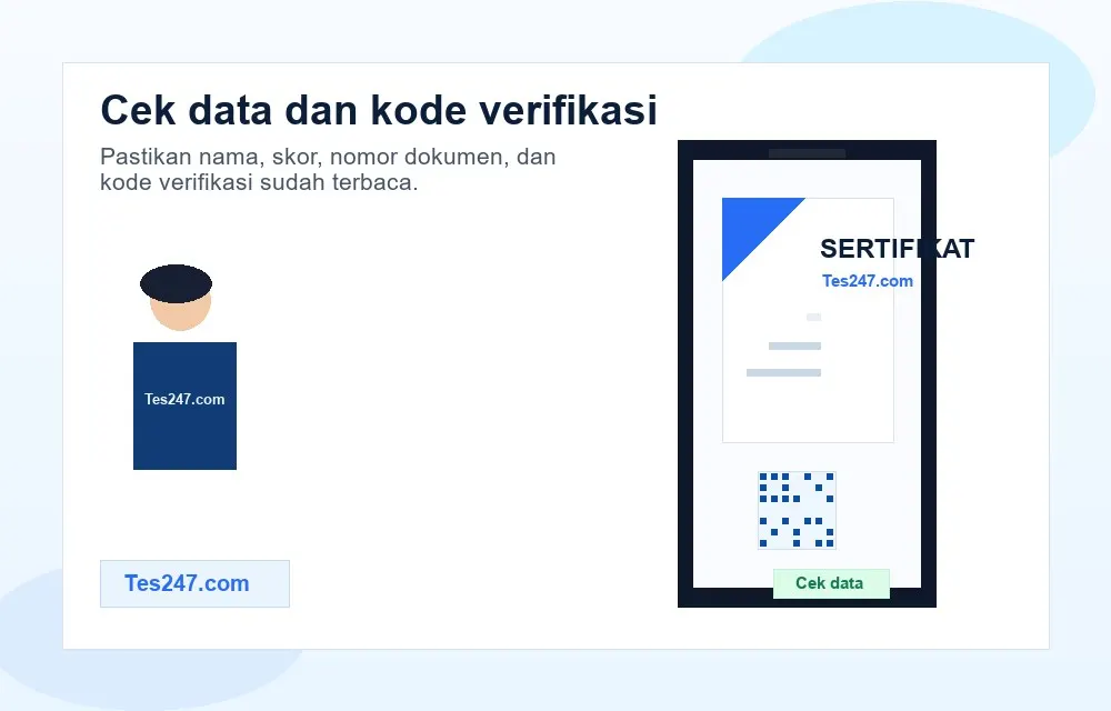 Peserta mengecek data dan kode verifikasi sertifikat PDF Tes 247.