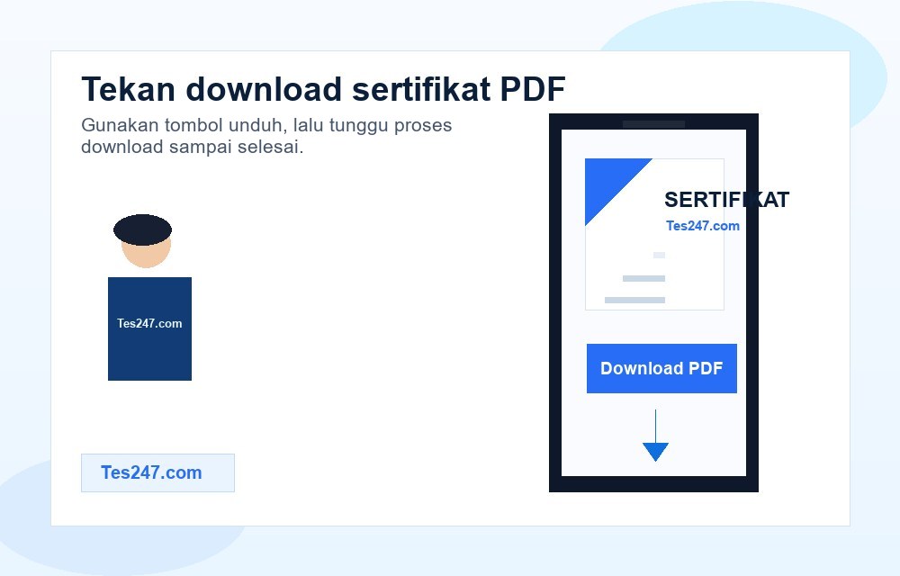 Peserta mengunduh sertifikat PDF tes247.com dari browser mobile.